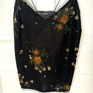Zara Black Suede Camisole with Floral Accents